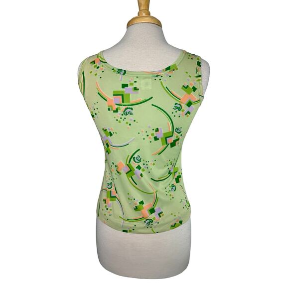 Vintage 60s Mod Green Geometric Print Triacetate Tank Top Size Medium JC Penney - Picture 3 of 10